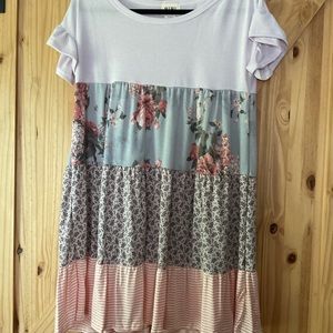 Pink ruffle long blouse dress